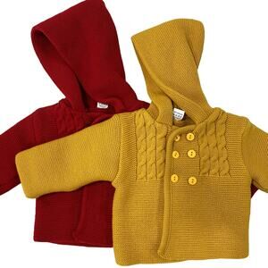 2 Knit Baby Hooded Jackets in colors yellow and red Size 12M